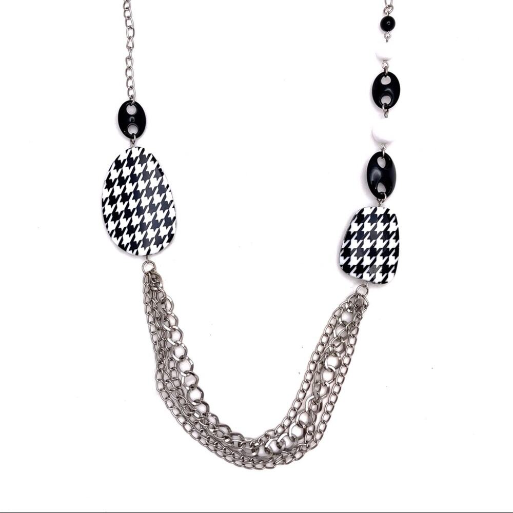Houndstooth Necklace With Multiple Chains And Bea… - image 1